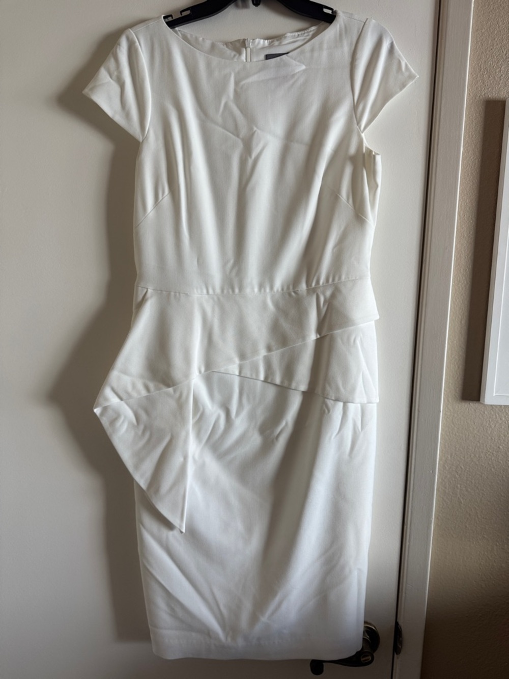 Vince Camuto White Asymmetric Peplum Midi Dress - like new!